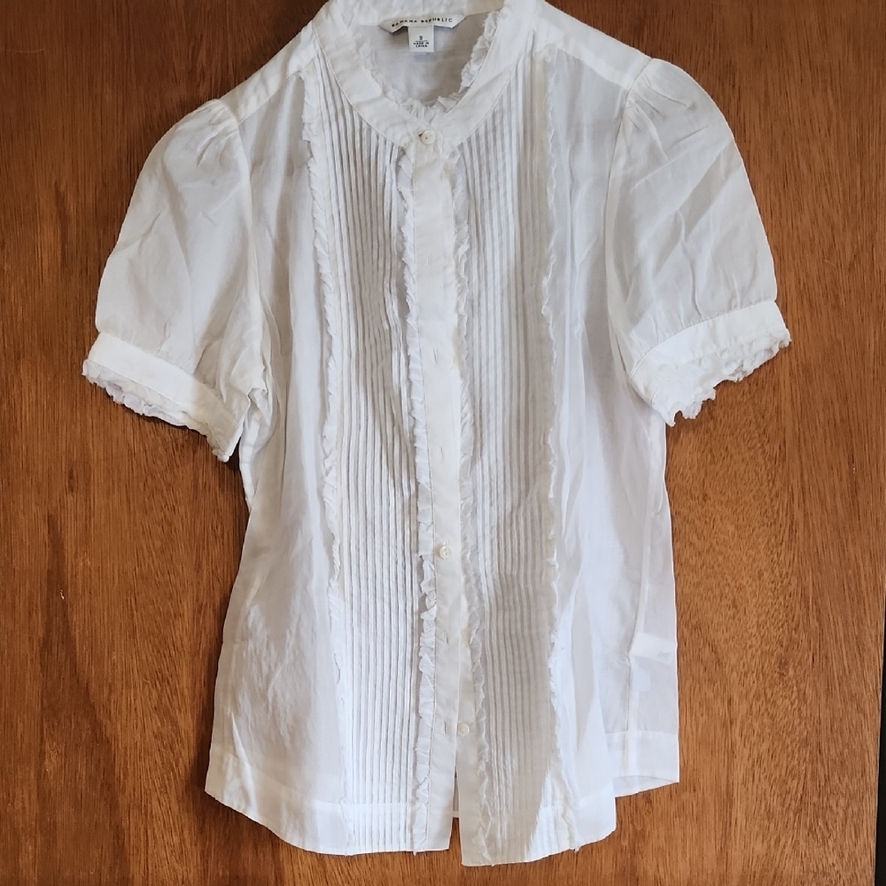 Banana Republic White Ruffle Blouse